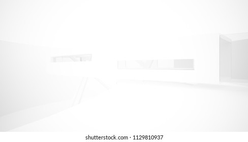 Abstract white parametric interior with window. 3D illustration and rendering.