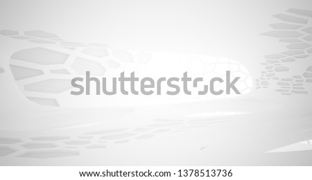 Abstract white parametric interior with window. 3D illustration and rendering.