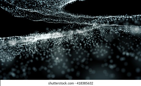 Abstract white particles explosion on the black background. 