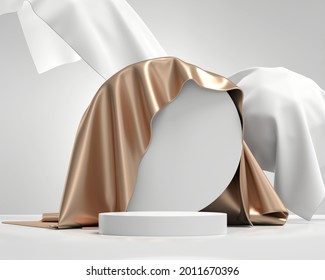 Abstrakte weiße Podiumsplattform für die Produktdarstellung mit 3D-Rendering von Kleidung