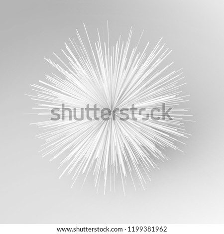 Abstract white radial explosion object. Square 3d illustration