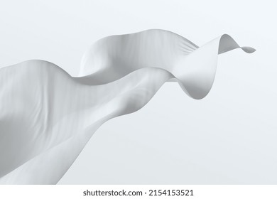 Abstract White Satin Silky Cloth For Background. Waving In The Wind 3d Illustration