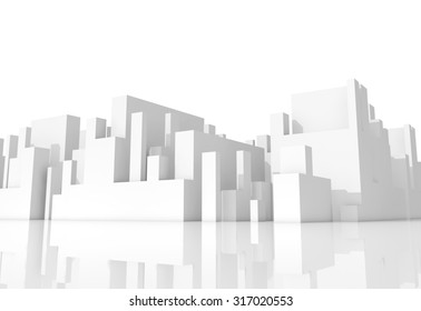 Abstract White Schematic 3d Cityscape On White Background