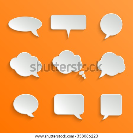 Abstract White Speech Bubbles Set on Orange Background