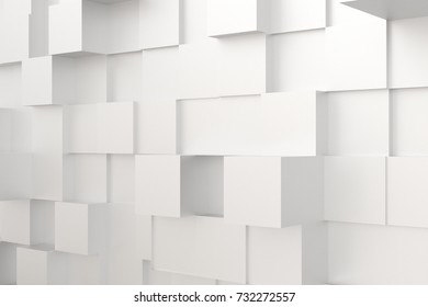 Abstract White Texture Cube Wall Room,3D Rendering