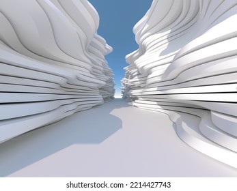 Abstract White Tunnel Interior Background With Wavy Walls, 3d Rendering Illustration