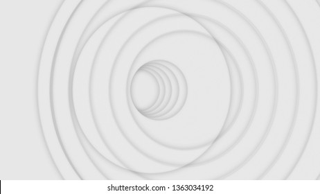 Abstract Wifi Or Radio Waves Background White And Grey, Seamless Loop. Animation. Beautiful Grey Circle Frames Pulsating Motion, Monochrome.