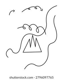 Abstract wind flow doodle around mountain peak