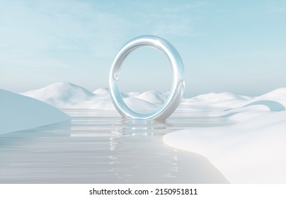 Abstract Winter Landscape Scene Background. Surreal Scene. 3d Rendering.