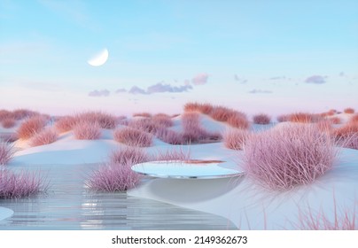 Abstract Winter Landscape Scene With A Podium For Product Display. 3d Rendering.