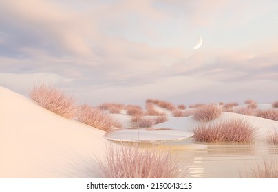 Abstract Winter Landscape Scene With A Podium For Product Display. 3d Rendering.