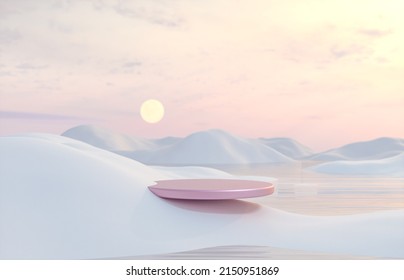 Abstract Winter landscape scene and podium for product display  3d rendering 