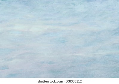 Abstract Winter Light Blue Oil Painting Background With Brush Strokes On Canvas . 