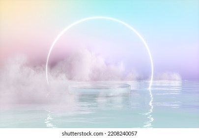 Abstract Winter Scene With A Podium On Pastel Color Background. 3d Rendering.