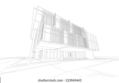 Abstract Wireframe Of 3D Building