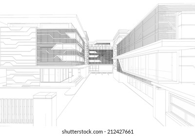 Abstract wireframe of 3D building