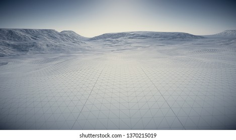 Abstract wireframe landscape background. Cyberspace grid. 3d technology wireframe illustration. Digital wireframe landscape for presentations . Sci-Fi Background. 3d rendering - illustration.