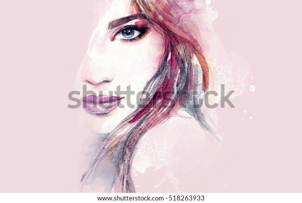 抽象的な女性の顔 ファッションイラスト 水彩画 のイラスト素材