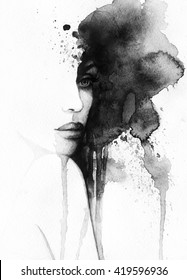 Abstract woman face. watercolor illustration