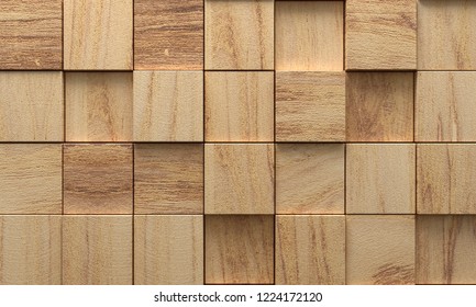 Abstract Wooden Cube Background. 3D Rendering