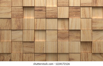 Abstract Wooden Cube Background. 3D Rendering