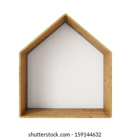 Abstract Wooden Frame Of House, Isolated On White Background