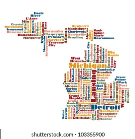 Abstract Word Cloud Map Of Michigan State, Usa