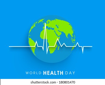 Abstract world heath day concept with globe and heart beat on blue background. - Powered by Shutterstock