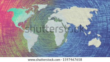 
abstract world map background in rustic colorful concentric circles background