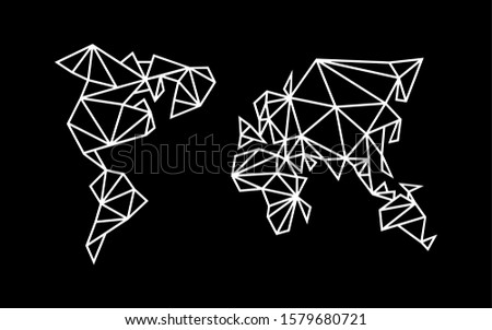 Abstract world map template in triangulation style for industrial interior, design. The location of the triangles is interconnected. Black on white.