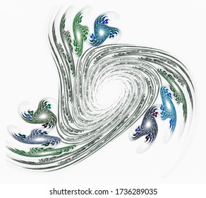 Abstract wreath of flowers on a white background. Flowers, spirals, arcs of calm colors. Abstract fractal background with a wreath of flowers. 3D rendering. 3D illustration.