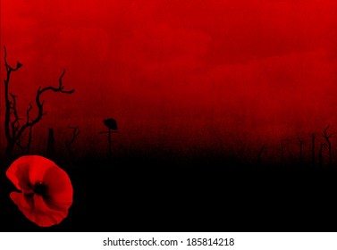 Abstract WW1 Battlefield Background With Poppy