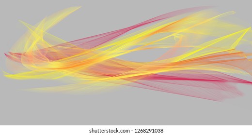 Abstract yellow and red wave on a gray background. On the wall