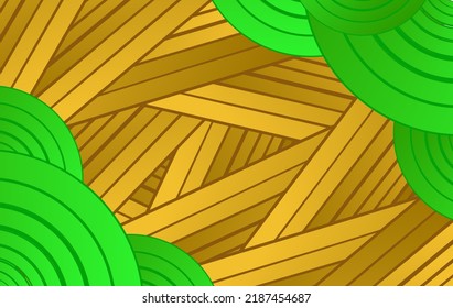 Abstract Yellow Stripes With Green Cricle On The Corners, Flat Design. 