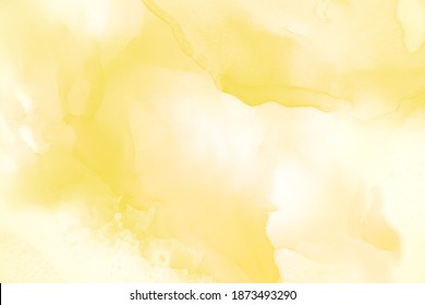 Abstract yellow water ink background. Trendy colour.