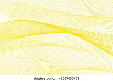 Abstract yellow wireframe wave pattern on a black background. Futuristic digital art design with dynamic curved lines, ideal for technology, science, and creative graphic projects.