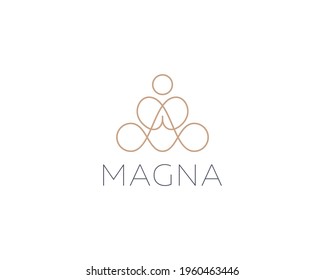 Abstract Yoga Human Linear Logo. Thread Relax Meditation Balance Logotype. Premium Spa Yoga Studio Icon  Illustration.