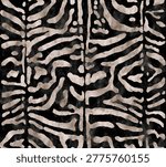 abstract zebra stripe pattern with textured brush effect in black and beige tones, seamless animal print
