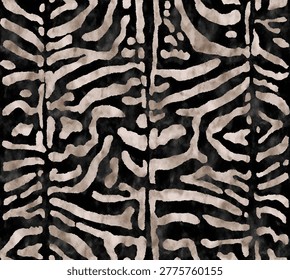 abstract zebra stripe pattern with textured brush effect in black and beige tones, seamless animal print