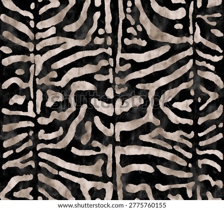 abstract zebra stripe pattern with textured brush effect in black and beige tones, seamless animal print