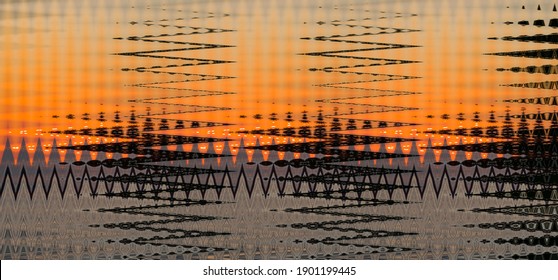 Abstract zigzag pattern with waves in orange, gray and black tones. Artistic image processing created by sea landscape photo. Beautiful multicolor pattern for any design. Background image