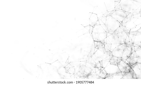 Abstraction composition on black and white backdrop. Connection structure. Background with connecting triangulars, dots and lines. 3d rendering.