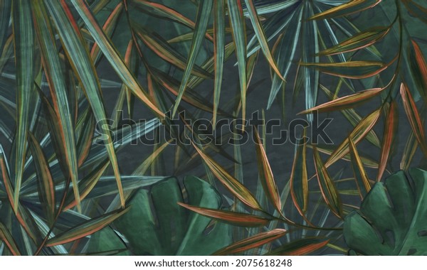 Abstraction of leaves in the style of digital oil painting. For wall design; wallpaper; mural.