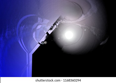 Abstraction lights patterns uninhabitable glowing planet in dark night time space matrix painting artwork background