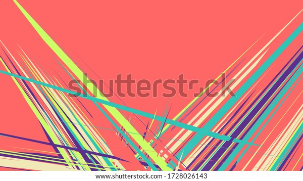 Abstraction of lines of different colors.\
Pieces of geometry, lines and fragments. Perspective. Collision of\
objects. 3D illustration, 3D\
rendering.