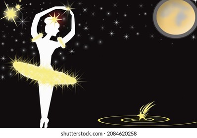 Abstraction. Night sky, stars. A shooting star in the light of the moon. The ballerina is dancing the star dance.