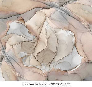 Abstraction In The Style Of Fluid Art. Alcohol Ink In Monochrome Beige Color Is Suitable For Wallpaper And Frescoes.