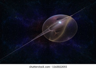 Abstrct Digital Artwork. The theme of the cosmos and the universe. Abstract space object in interstellar space against the background of starry space. Technologies of fractal graphics.