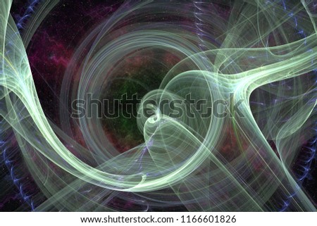 Abstrct Digital Artwork. The theme of the cosmos and the universe. Clouds and nebulae of plasma against the background of starry space. Technologies of fractal graphics.