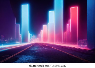 Abtract Colorful Futuristic Night City Background, Tokyo, Neon Signs, Long Exposure Lights, 3d Render, 3d Illustration